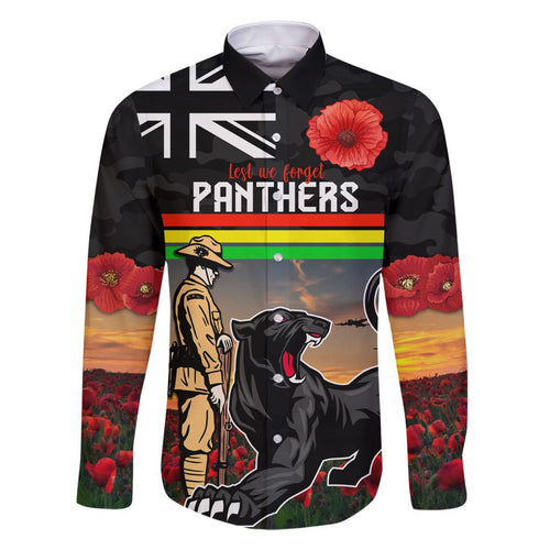 Custom Panthers Rugby ANZAC Day Family Matching Mermaid Dress and Hawaiian Shirt Soldiers Poppy Field 2024