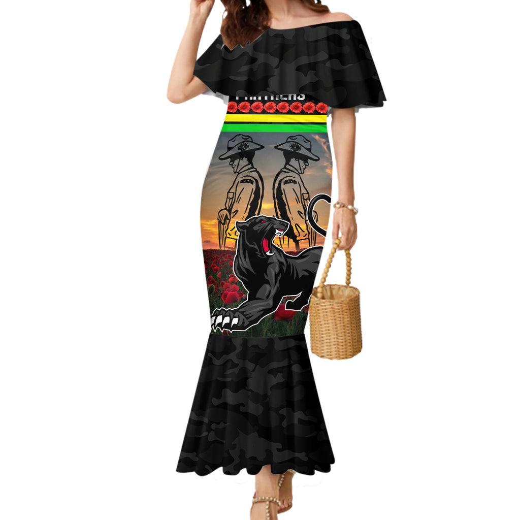 Custom Panthers Rugby ANZAC Day Mermaid Dress Soldiers Poppy Field 2024