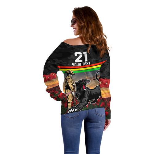 Custom Panthers Rugby ANZAC Day Off Shoulder Sweater Soldiers Poppy Field 2024