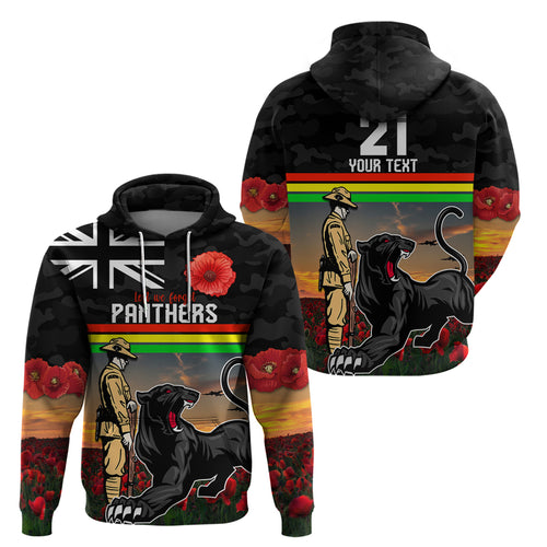 Custom Panthers Rugby ANZAC Day Zip Hoodie Soldiers Poppy Field 2024
