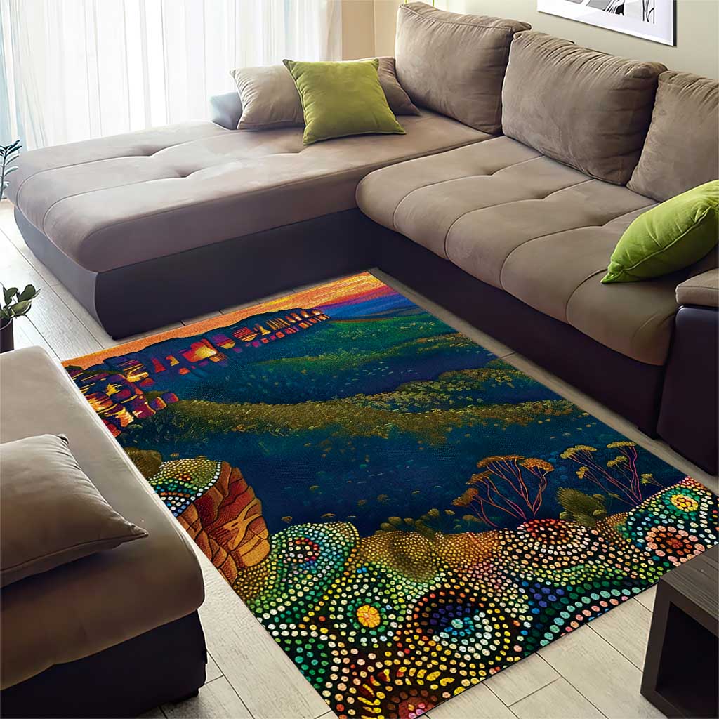 Australia Blue Mountains Area Rug Aboriginal Dot Painting