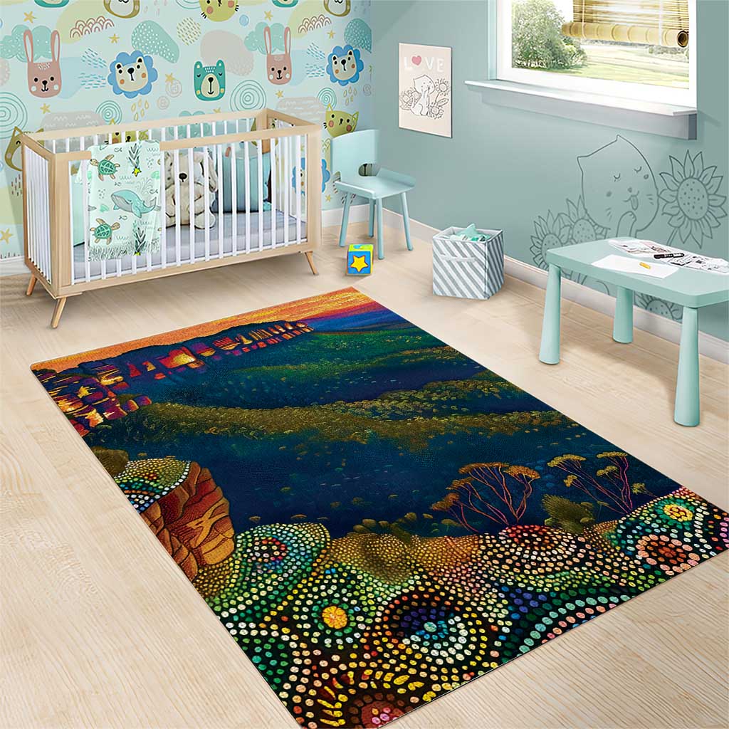 Australia Blue Mountains Area Rug Aboriginal Dot Painting