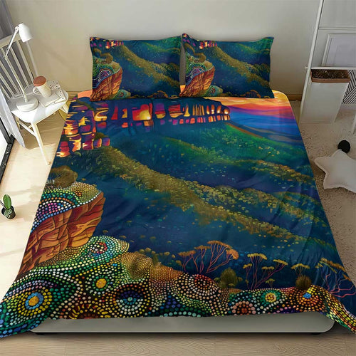 Australia Blue Mountains Bedding Set Aboriginal Dot Painting