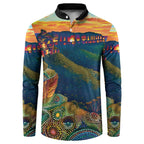 Australia Blue Mountains Button Sweatshirt Aboriginal Dot Painting