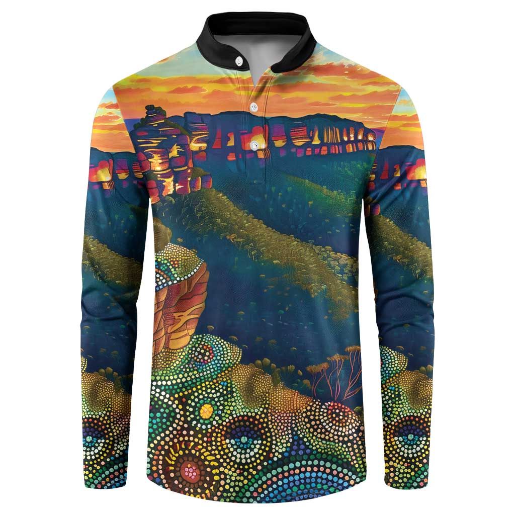 Australia Blue Mountains Button Sweatshirt Aboriginal Dot Painting