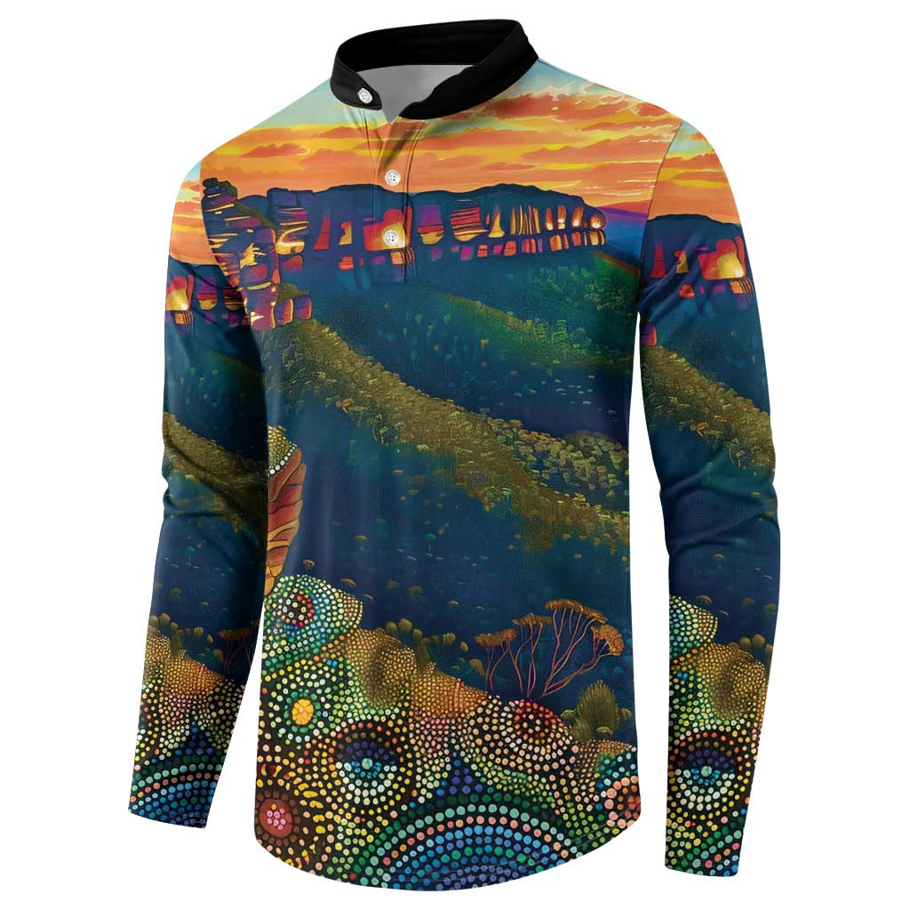 Australia Blue Mountains Button Sweatshirt Aboriginal Dot Painting