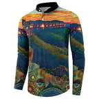 Australia Blue Mountains Button Sweatshirt Aboriginal Dot Painting