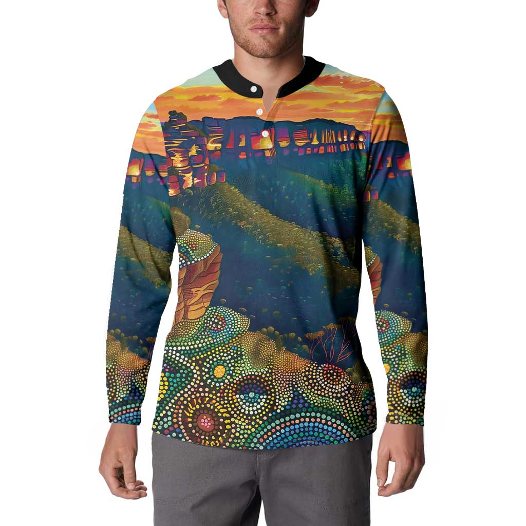 Australia Blue Mountains Button Sweatshirt Aboriginal Dot Painting