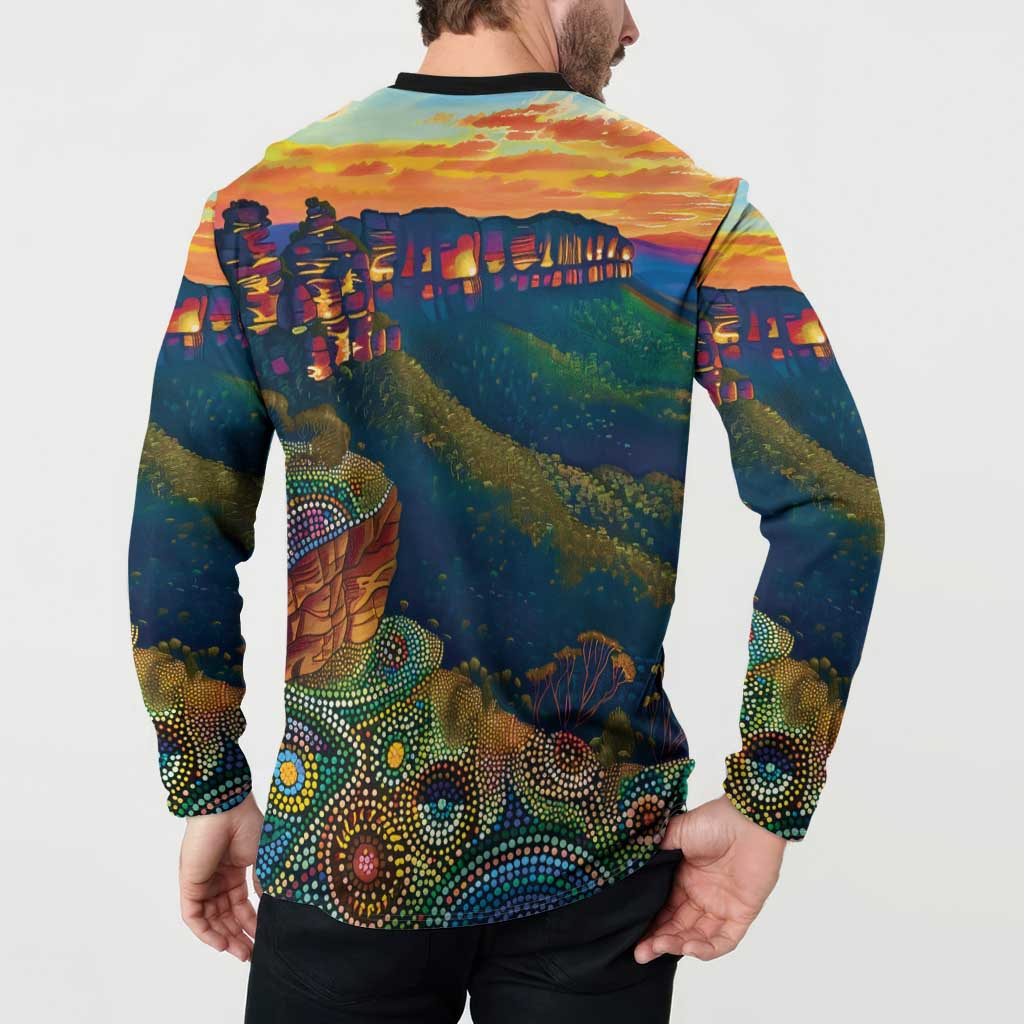 Australia Blue Mountains Button Sweatshirt Aboriginal Dot Painting