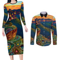 Australia Blue Mountains Couples Matching Long Sleeve Bodycon Dress and Long Sleeve Button Shirt Aboriginal Dot Painting