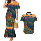 Australia Blue Mountains Couples Matching Mermaid Dress and Hawaiian Shirt Aboriginal Dot Painting