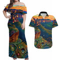 Australia Blue Mountains Couples Matching Off Shoulder Maxi Dress and Hawaiian Shirt Aboriginal Dot Painting