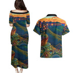 Australia Blue Mountains Couples Matching Puletasi and Hawaiian Shirt Aboriginal Dot Painting