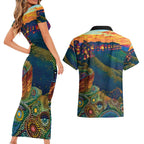 Australia Blue Mountains Couples Matching Short Sleeve Bodycon Dress and Hawaiian Shirt Aboriginal Dot Painting