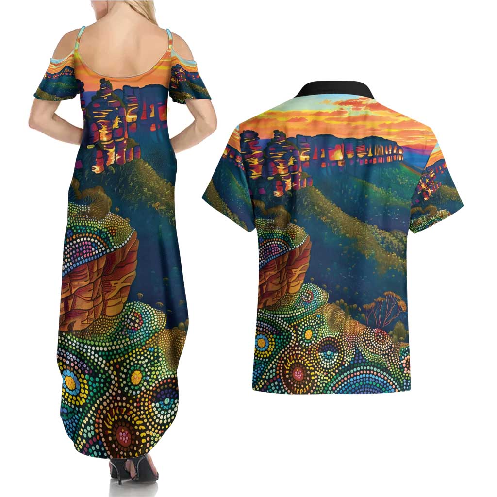 Australia Blue Mountains Couples Matching Summer Maxi Dress and Hawaiian Shirt Aboriginal Dot Painting