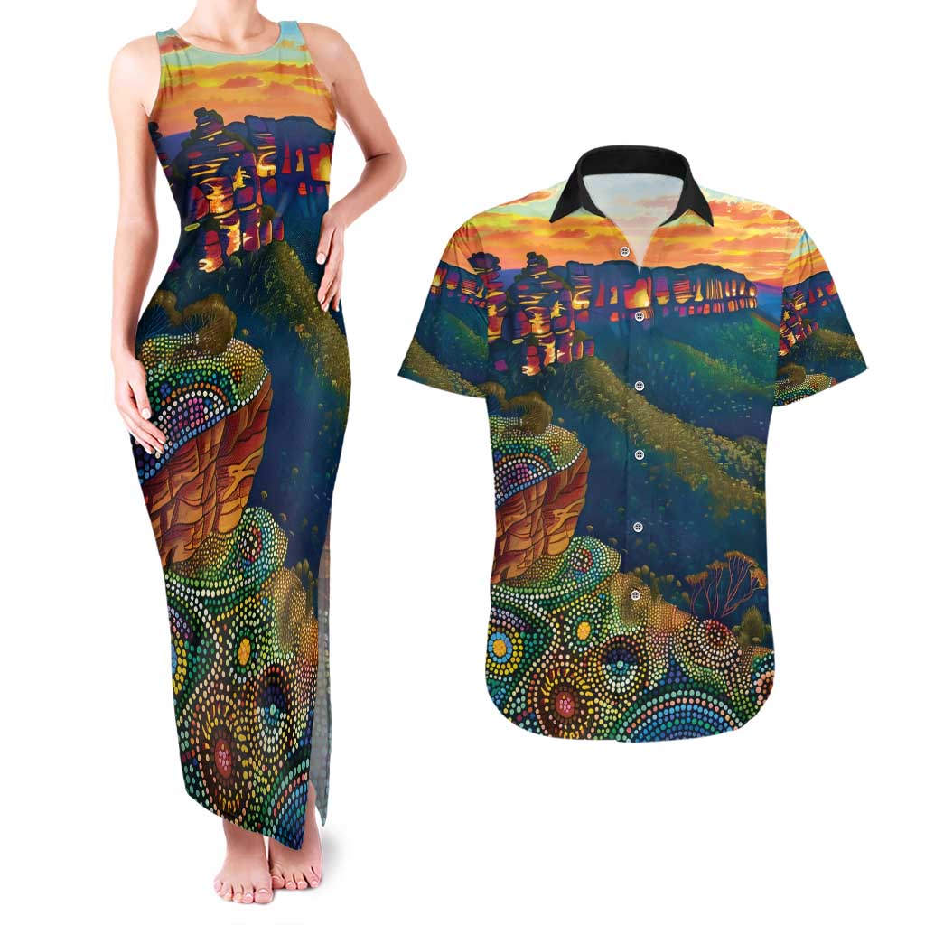 Australia Blue Mountains Couples Matching Tank Maxi Dress and Hawaiian Shirt Aboriginal Dot Painting