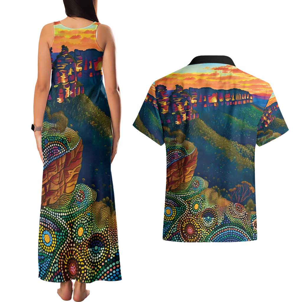 Australia Blue Mountains Couples Matching Tank Maxi Dress and Hawaiian Shirt Aboriginal Dot Painting