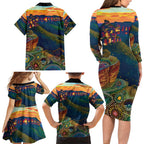 Australia Blue Mountains Family Matching Long Sleeve Bodycon Dress and Hawaiian Shirt Aboriginal Dot Painting