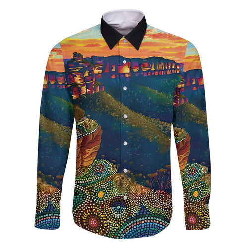 Australia Blue Mountains Family Matching Long Sleeve Bodycon Dress and Hawaiian Shirt Aboriginal Dot Painting