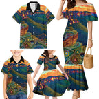 Australia Blue Mountains Family Matching Mermaid Dress and Hawaiian Shirt Aboriginal Dot Painting