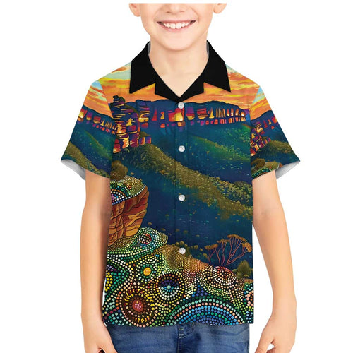 Australia Blue Mountains Family Matching Mermaid Dress and Hawaiian Shirt Aboriginal Dot Painting
