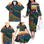 Australia Blue Mountains Family Matching Off The Shoulder Long Sleeve Dress and Hawaiian Shirt Aboriginal Dot Painting