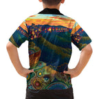 Australia Blue Mountains Family Matching Off The Shoulder Long Sleeve Dress and Hawaiian Shirt Aboriginal Dot Painting