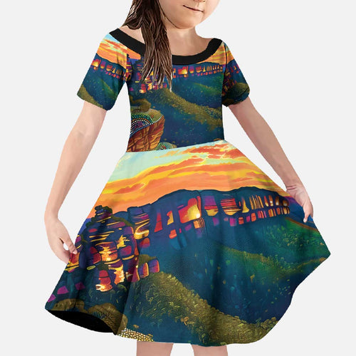 Australia Blue Mountains Family Matching Off The Shoulder Long Sleeve Dress and Hawaiian Shirt Aboriginal Dot Painting