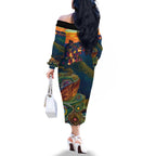 Australia Blue Mountains Family Matching Off The Shoulder Long Sleeve Dress and Hawaiian Shirt Aboriginal Dot Painting