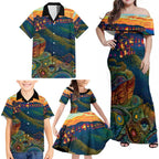 Australia Blue Mountains Family Matching Off Shoulder Maxi Dress and Hawaiian Shirt Aboriginal Dot Painting