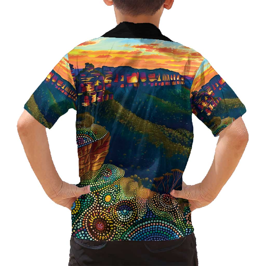 Australia Blue Mountains Family Matching Off Shoulder Maxi Dress and Hawaiian Shirt Aboriginal Dot Painting
