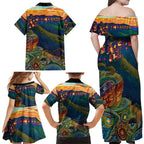 Australia Blue Mountains Family Matching Off Shoulder Maxi Dress and Hawaiian Shirt Aboriginal Dot Painting