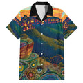 Australia Blue Mountains Family Matching Off Shoulder Short Dress and Hawaiian Shirt Aboriginal Dot Painting