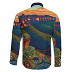 Australia Blue Mountains Family Matching Off Shoulder Short Dress and Hawaiian Shirt Aboriginal Dot Painting