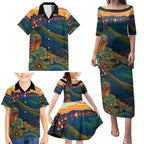 Australia Blue Mountains Family Matching Puletasi and Hawaiian Shirt Aboriginal Dot Painting