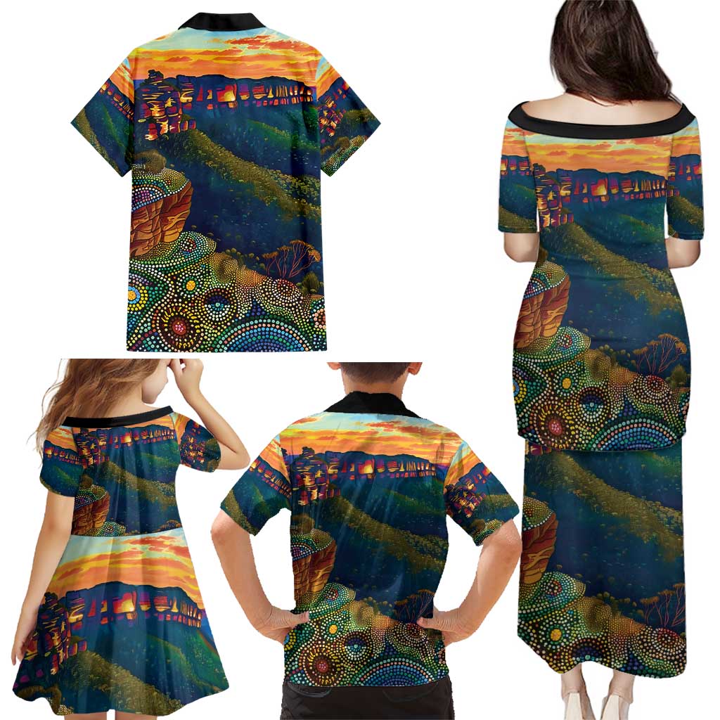Australia Blue Mountains Family Matching Puletasi and Hawaiian Shirt Aboriginal Dot Painting