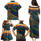 Australia Blue Mountains Family Matching Puletasi and Hawaiian Shirt Aboriginal Dot Painting