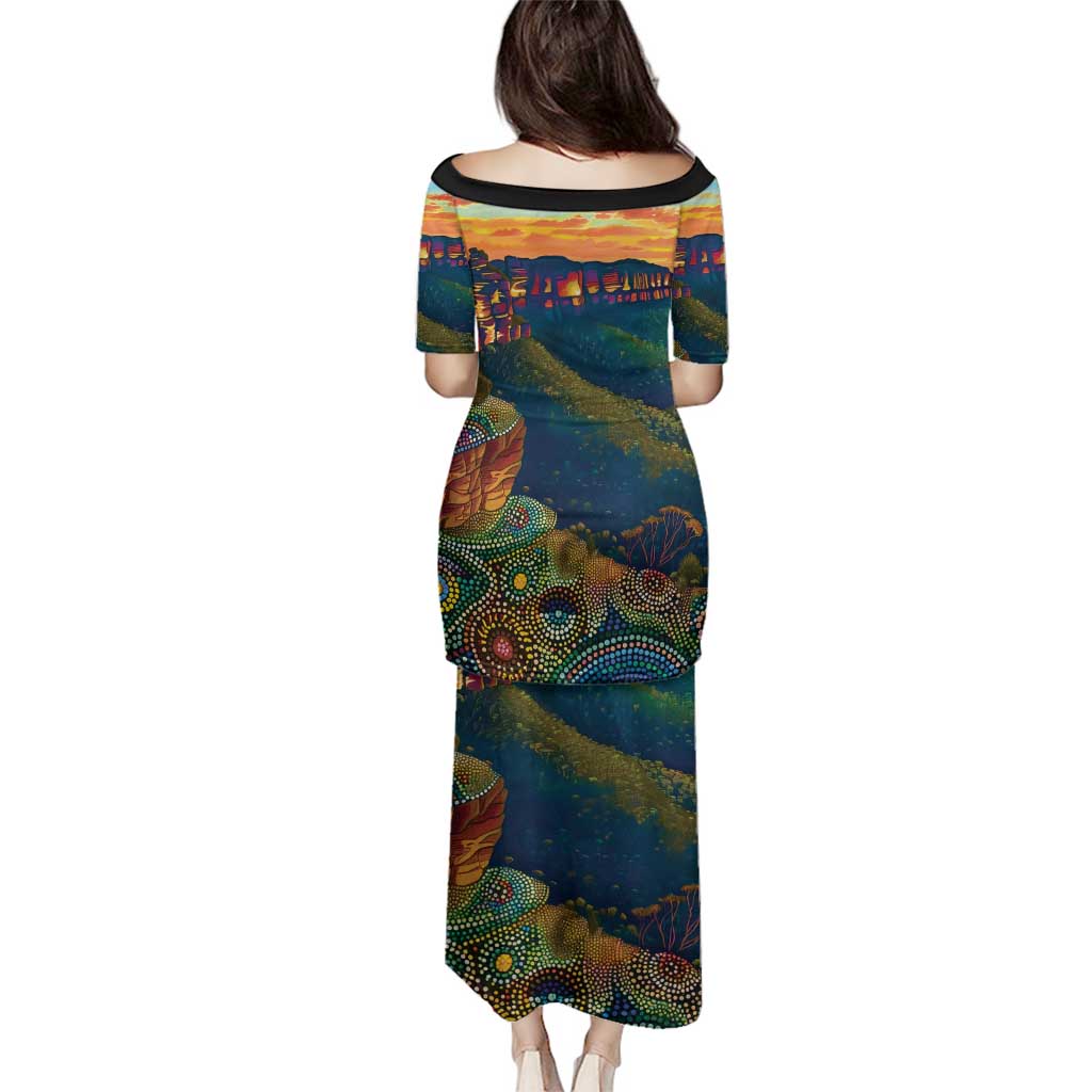 Australia Blue Mountains Family Matching Puletasi and Hawaiian Shirt Aboriginal Dot Painting