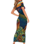 Australia Blue Mountains Family Matching Short Sleeve Bodycon Dress and Hawaiian Shirt Aboriginal Dot Painting