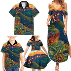 Australia Blue Mountains Family Matching Summer Maxi Dress and Hawaiian Shirt Aboriginal Dot Painting