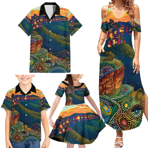 Australia Blue Mountains Family Matching Summer Maxi Dress and Hawaiian Shirt Aboriginal Dot Painting