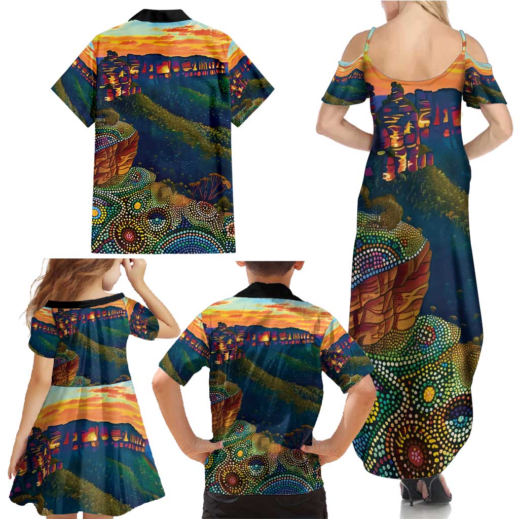 Australia Blue Mountains Family Matching Summer Maxi Dress and Hawaiian Shirt Aboriginal Dot Painting