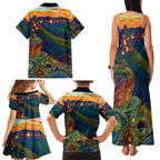 Australia Blue Mountains Family Matching Tank Maxi Dress and Hawaiian Shirt Aboriginal Dot Painting