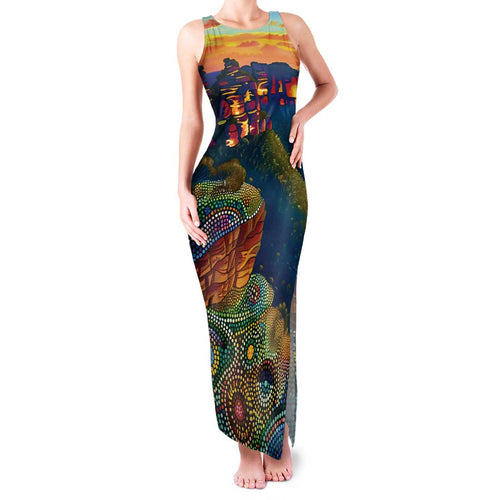 Australia Blue Mountains Family Matching Tank Maxi Dress and Hawaiian Shirt Aboriginal Dot Painting