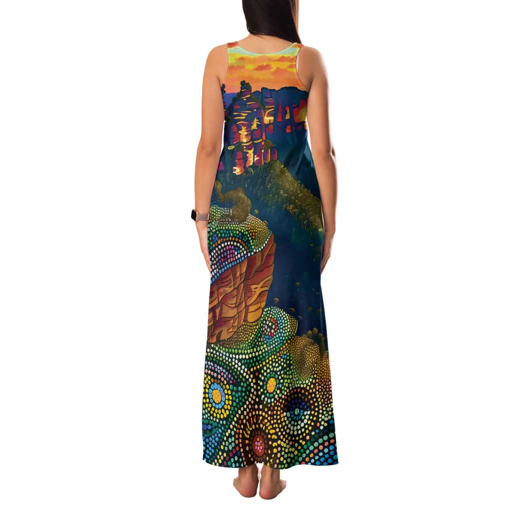 Australia Blue Mountains Family Matching Tank Maxi Dress and Hawaiian Shirt Aboriginal Dot Painting