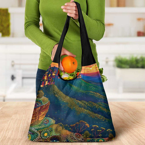 Australia Blue Mountains Grocery Bag Aboriginal Dot Painting