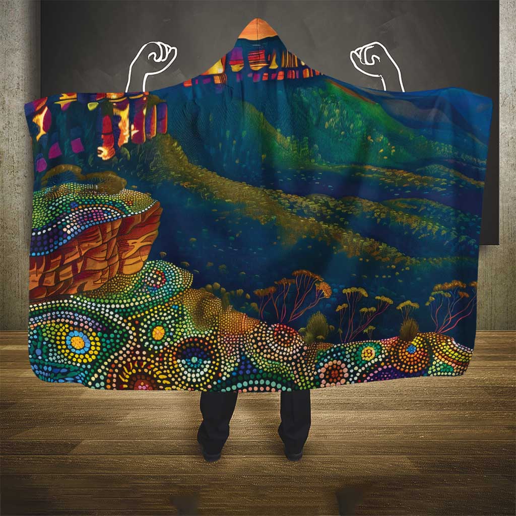 Australia Blue Mountains Hooded Blanket Aboriginal Dot Painting
