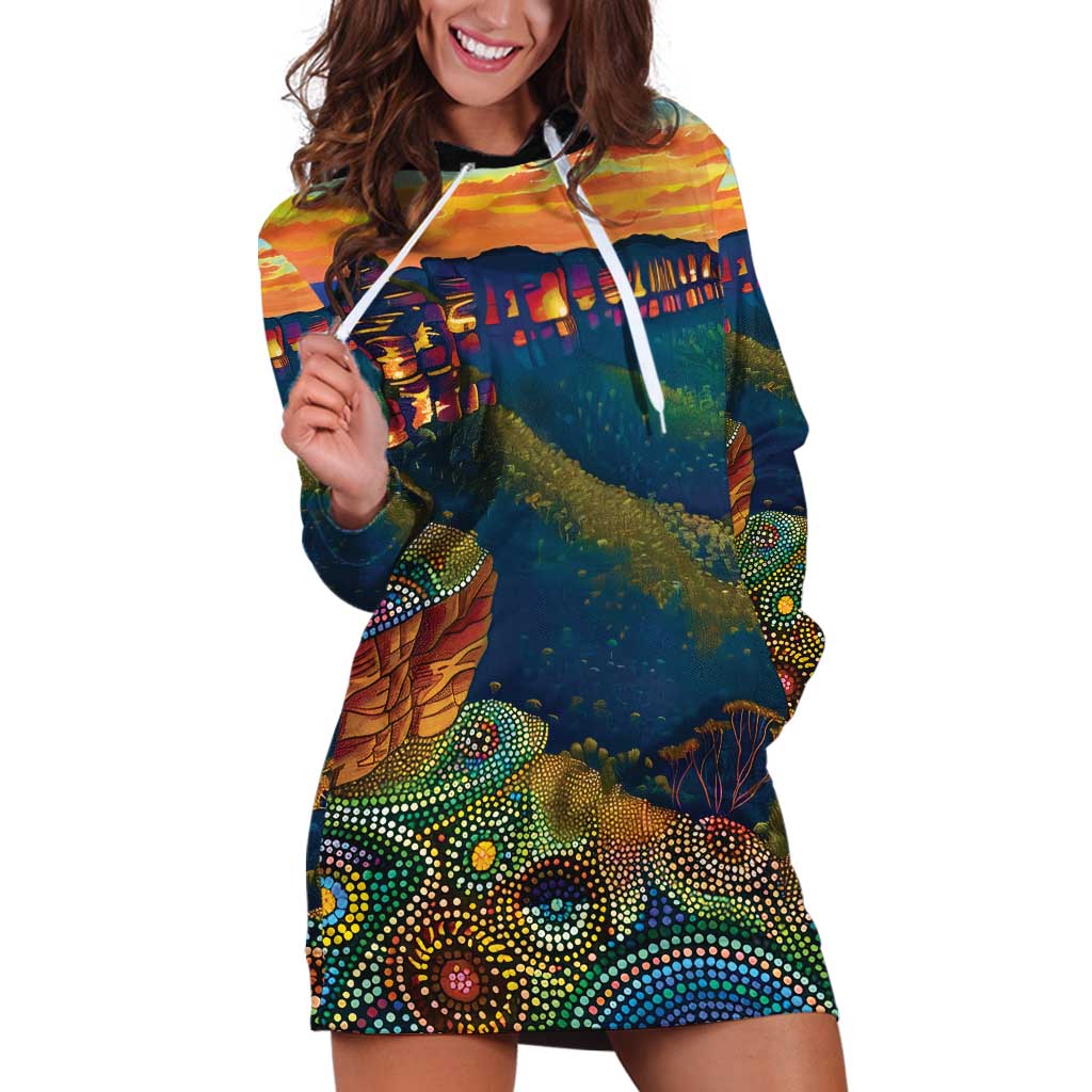 Australia Blue Mountains Hoodie Dress Aboriginal Dot Painting