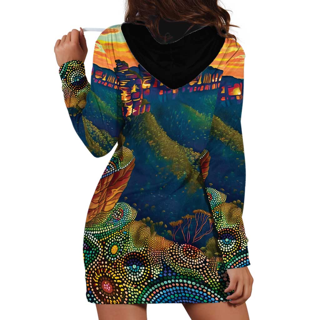 Australia Blue Mountains Hoodie Dress Aboriginal Dot Painting