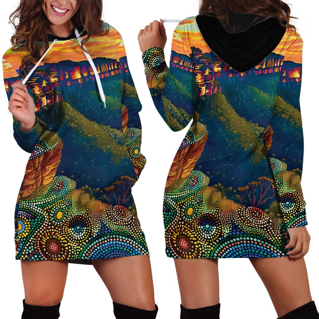 Australia Blue Mountains Hoodie Dress Aboriginal Dot Painting